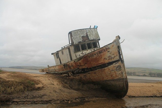 Boat stuck on dry ground
